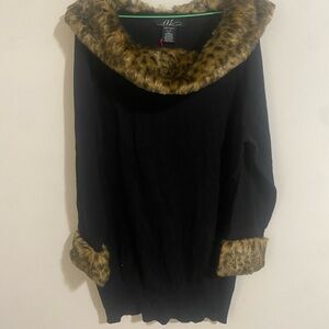 NWT Midnight Velvet Black Sweater Dress With Faux Fur XL